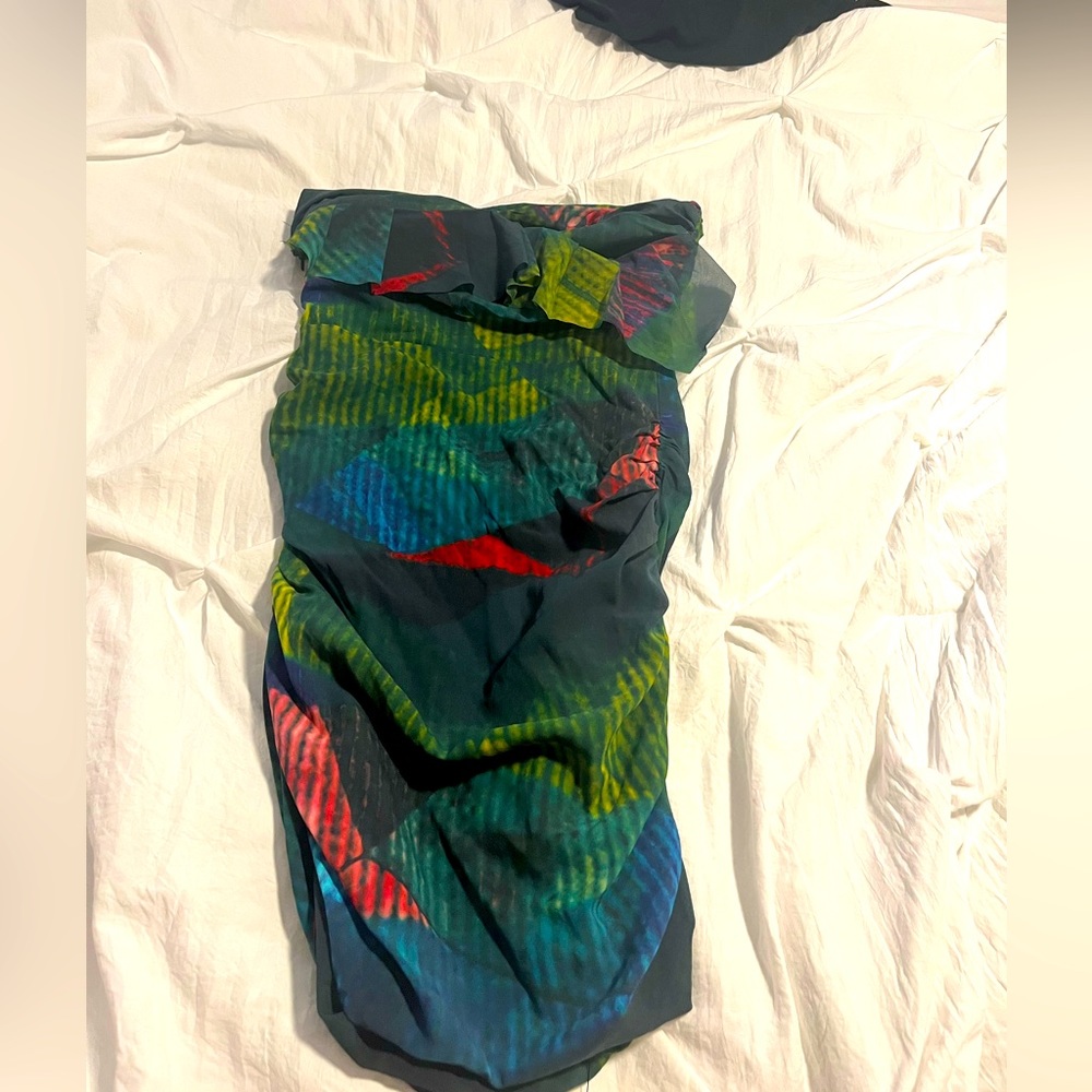 Multicolored IRO tube dress with ruffle detail at the bust. New never worn